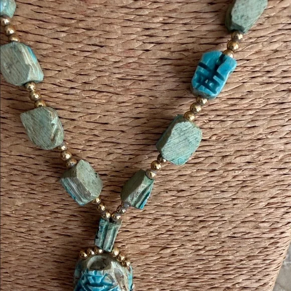 Turquoise scarab  and Silver Beaded Necklace - Picture 3 of 10